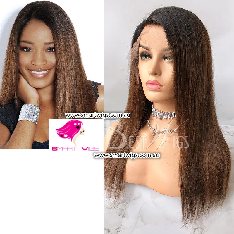 Peruvian - human - hair wig with a soft and manageable feelLight Brown Silk Straight Virgin Human Hair Lace Wig - SW1856