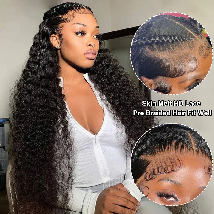 Human - hair wig with a side - swept bang for a sophisticated lookPre Braided Wig Ready Go Deep Wave 13x4 13x6 Pre Cut Lace Frontal Wig Pre-All Glueless Human Hair Wigs