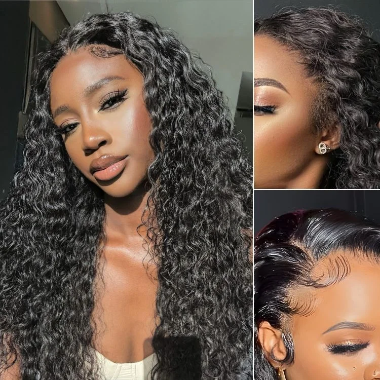 Human - hair wig with a 180 - density for a full and thick appearancePreMax Wigs | Ear to Ear Super Natural Hairline Deep Wave Glueless 5x5 Upgraded Lace Front Long Curly Wig Pre-Cut Lace