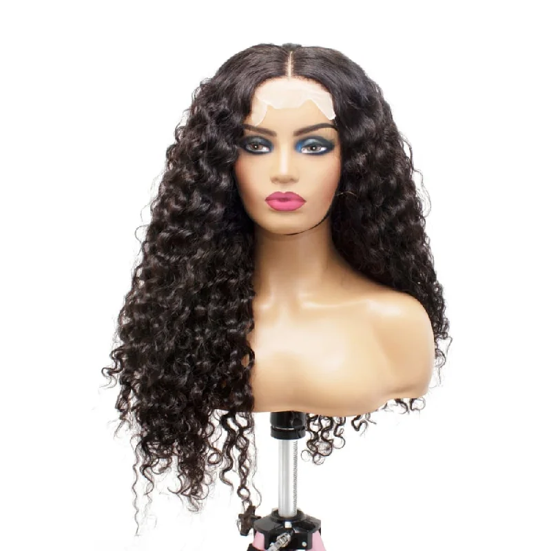 Adjustable - cap human - hair wig for a comfortable fitRaw Hair - Vietnamese  Loose Curly Lace Front Wig- 24"