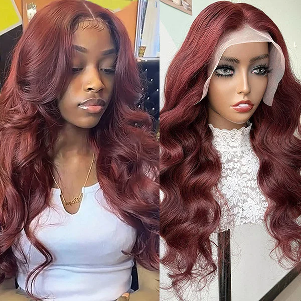 Adjustable - cap human - hair wig for a comfortable fitReddish Brown Human Hair Wigs 13x4 Body Wave Pre Plucked Wigs Frontal Wigs With Natural Hairline