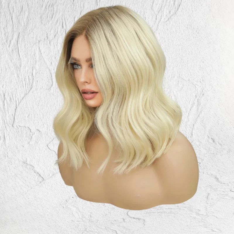 Human - hair wig with a 180 - density for a full and thick appearanceRoot Stretch Blonde Human Hair Lace Front Wig