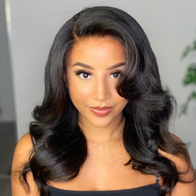 Human - hair wig with a silk - base cap for a comfortable and smooth feelNatural Hairline Shoulder-length 13x4 Frontal HD Lace Long Wig 100% Human Hair