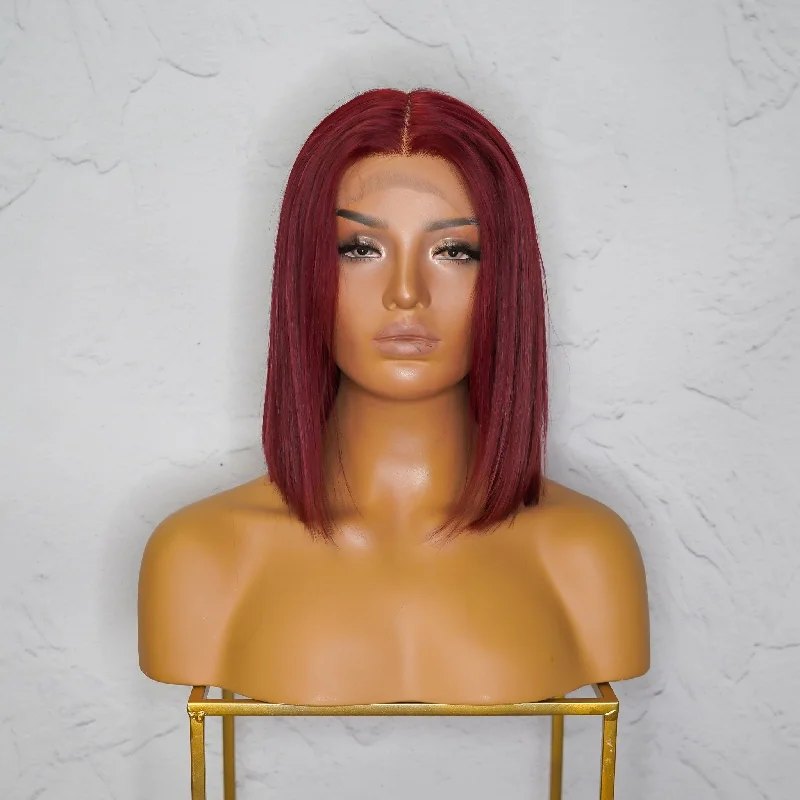 Human - hair wig with a wavy texture for a beachy and relaxed lookSPICE Red Human Hair Lace Front Wig