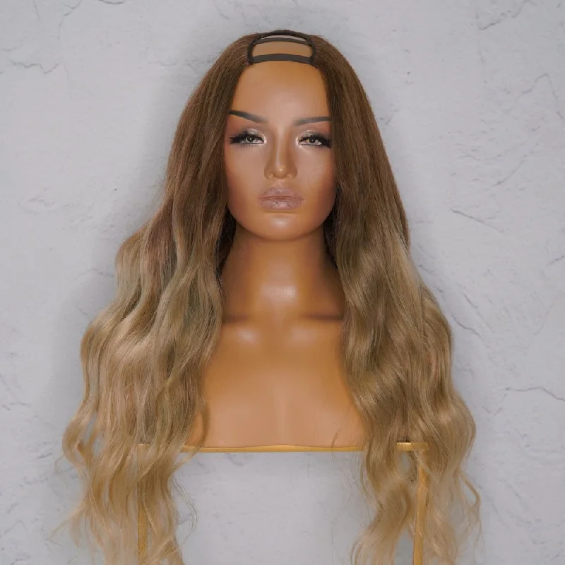 Human - hair wig with a curly texture for a bold and stylish choiceST TROPEZ Ombre Blonde Human Hair U Part Wig