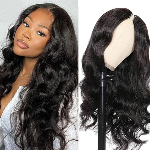 Human - hair wig with a wavy texture for a beachy and relaxed lookV Part Body Wave Human Hair Wigs Glueless Beginner Friendly Natural Wig