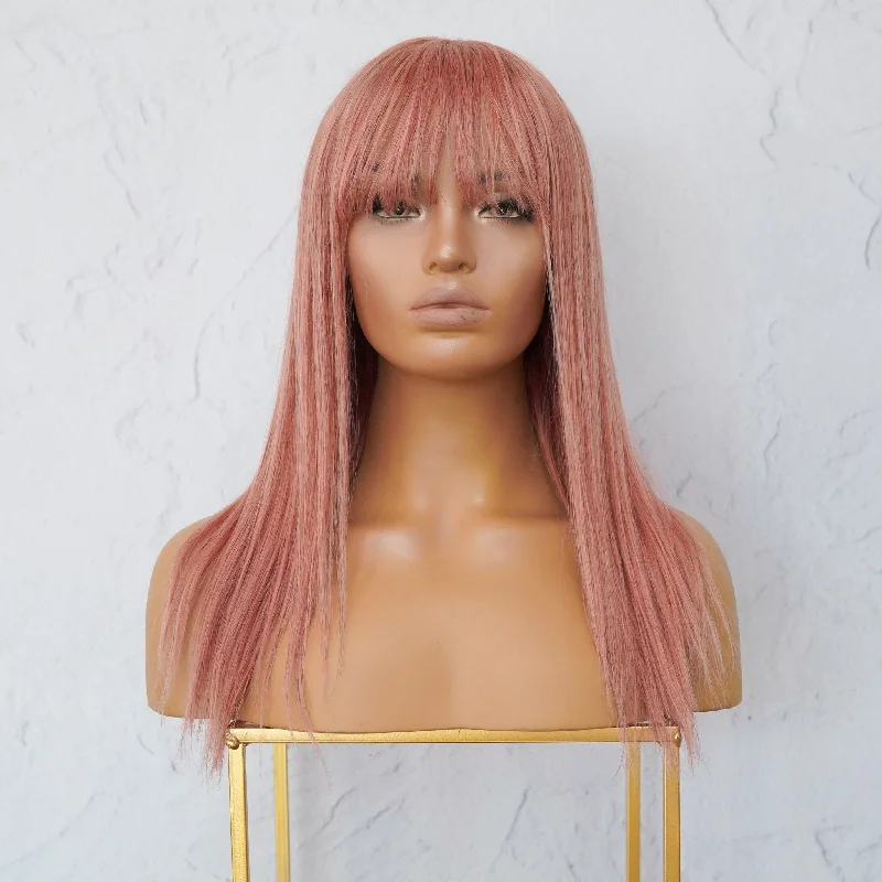 Human - hair wig with a wispy fringe for a soft and feminine lookVICTORIA Dusty Pink Human Hair Fringe Wig