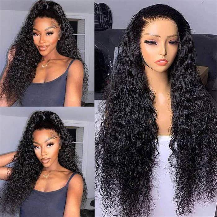 Human - hair wig with a wavy texture for a beachy and relaxed lookWater Wave 13x4/13x6 HD Lace Frontal Wig Natural Pre Plucked Headline 100% Virgin Human Hair Wigs