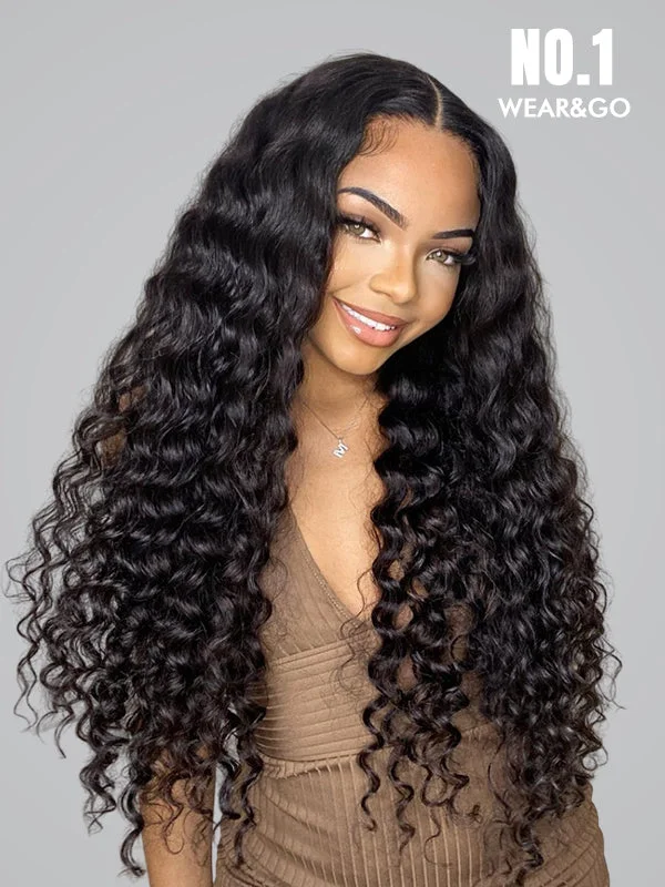 Lace wig with a pre - plucked hairline for a more natural lookWavymy Pre-Bleached HD Lace Wear & Go Pre-Cut Wigs Dome Cap Glueless Water Wave 4x6 Lace Closure Wig 180% Density