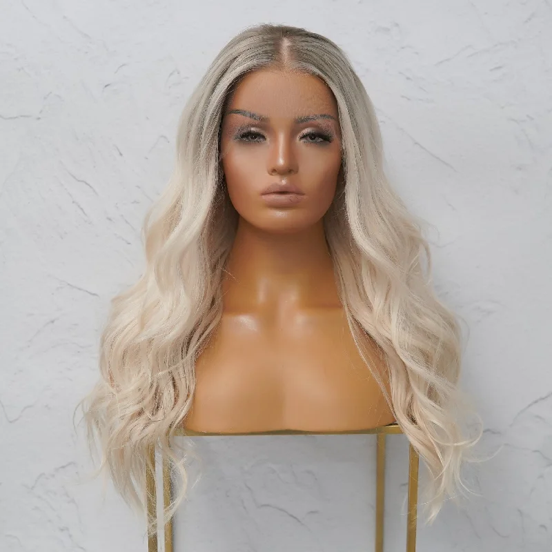 Human - hair wig with a wavy texture for a beachy and relaxed lookWINNY Grey Blonde Human Hair Lace Front Wig