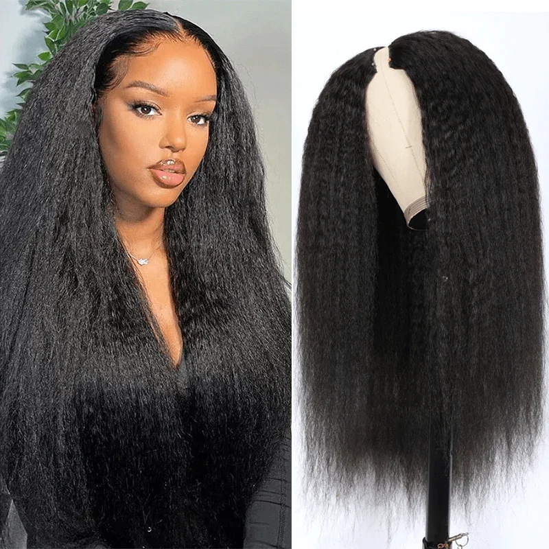 Human - hair wig with a silk - base cap for a comfortable and smooth feelIshow Kinky Straight Human Hair Wigs Thin Part Lace Wigs 150% Density Free Part V Part Lace Wigs