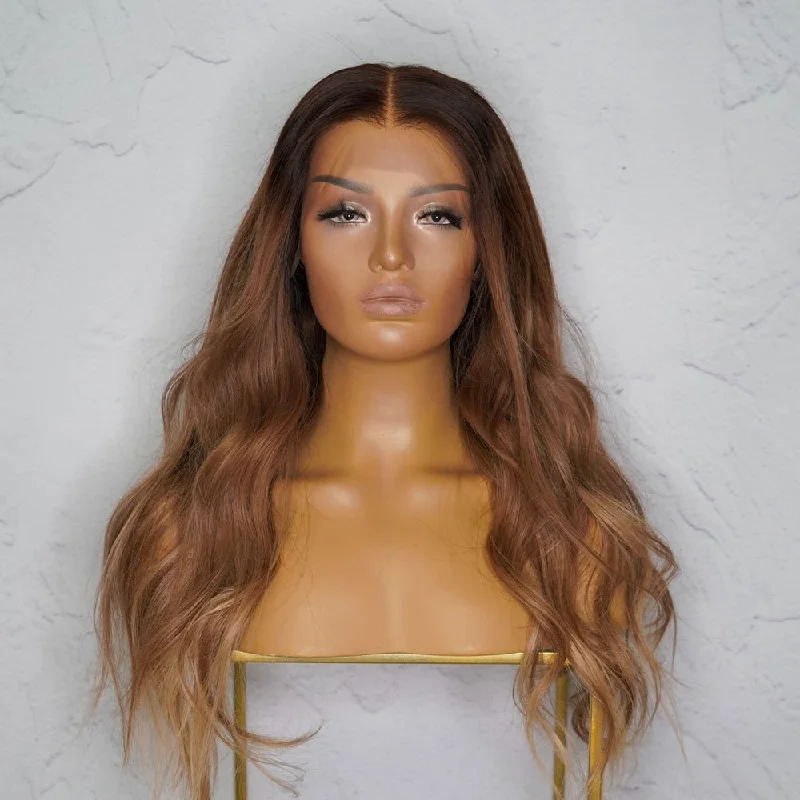 Human - hair wig with a silk - base cap for a comfortable and smooth feelYOLANDA Ombre Human Hair Lace Front Wig