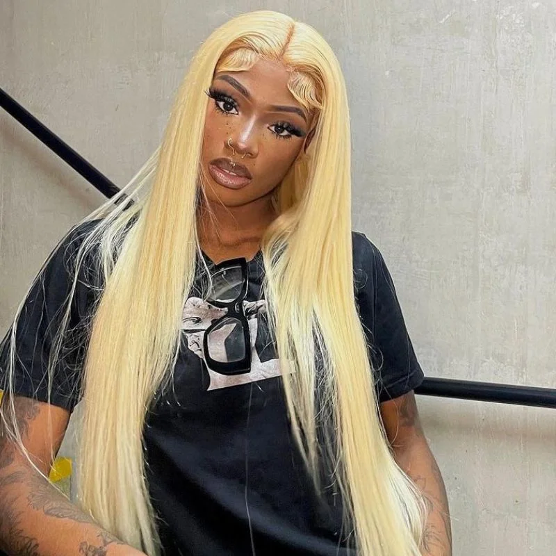 Colored wig with a straight texture for a sleek and minimalist look5x5/13x6 613 Blonde Lace Front Human Hair Wigs Brazilian Straight  Lace Frontal Wig