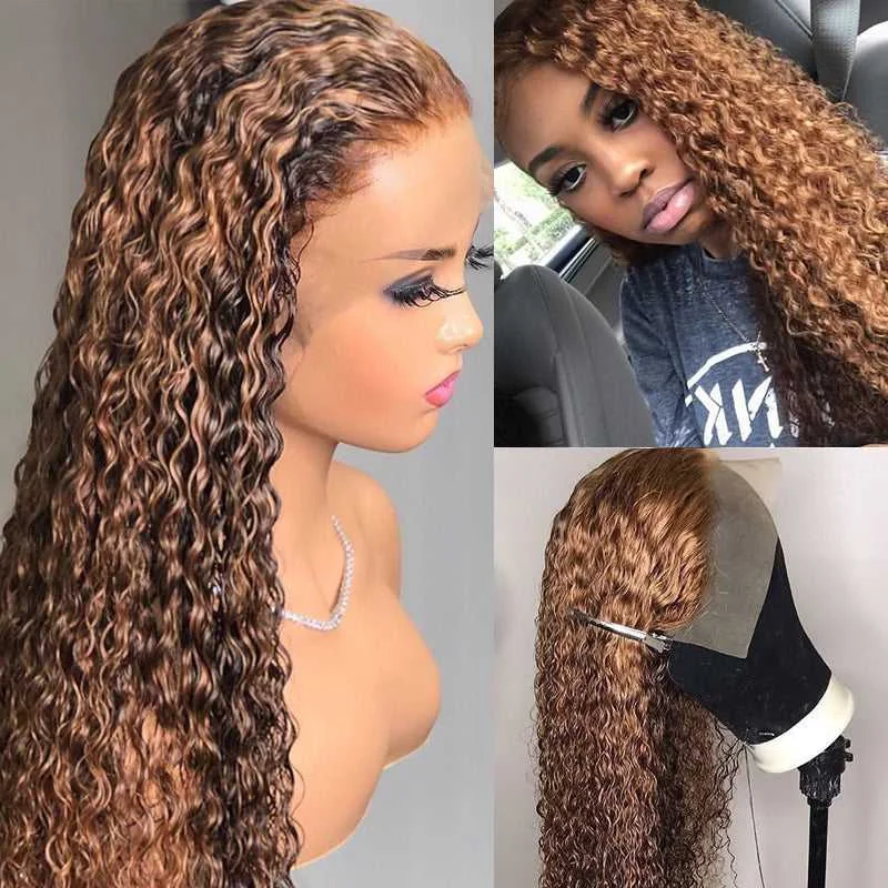 Colored wig with a pre - bleached knot for a natural - looking scalp13x6 Lace Front Highlight Water Wave Wig Human Hair Wig Lace Wig 16-30 INCH