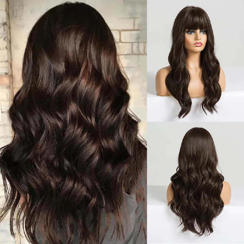 Colored wig with a wispy fringe for a soft and feminine look5 Shades 21 Inches Long Locks Hair With Bangs-Devany