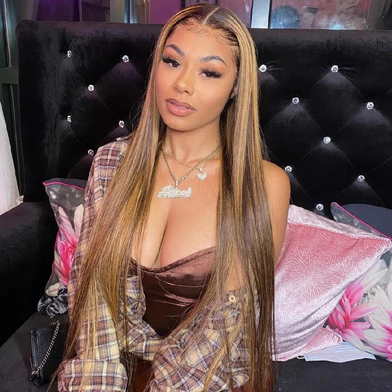 Colored wig with a straight texture for a sleek and minimalist look4/27 Highlight Straight Lace Front Wigs 4x4/13x4/13x6 HD Lace Front Human Hair Wigs