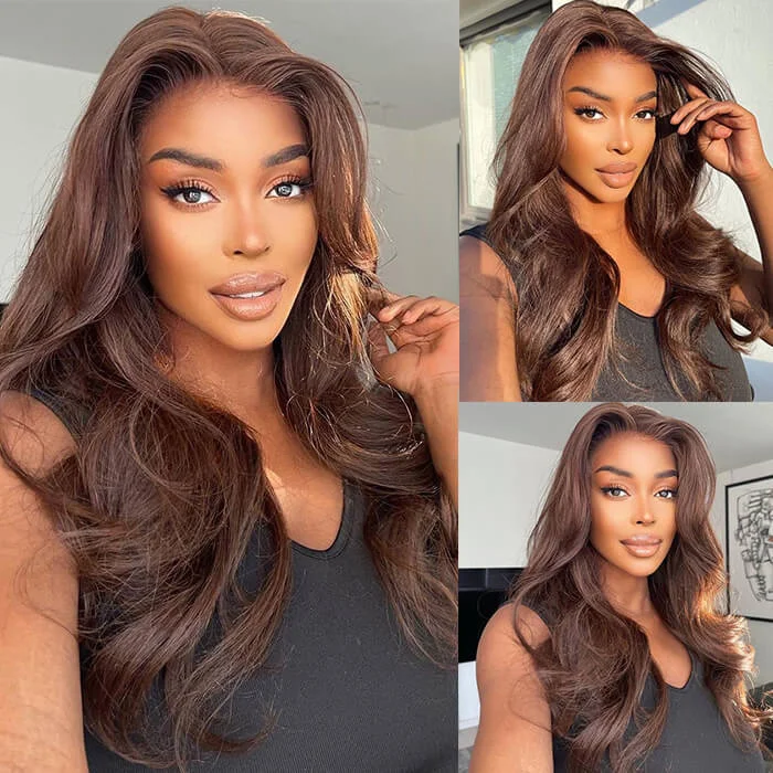 Colored wig with a silver - grey color for a trendy and cool - toned lookColored #4 Brown Wigs Body Wave Human Hair 13×4/13x6 HD Transparent Lace Front Wigs