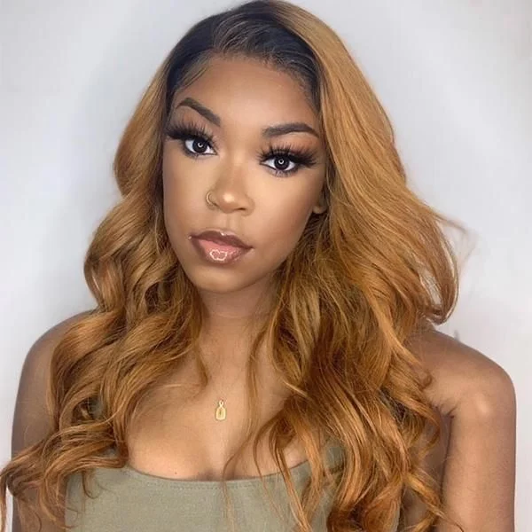 Colored wig with a middle - part for a classic and elegant style【50% OFF】 Ombre 1B/27 Honey Blonde Colored Wigs Body Wave HD Lace Front Wigs