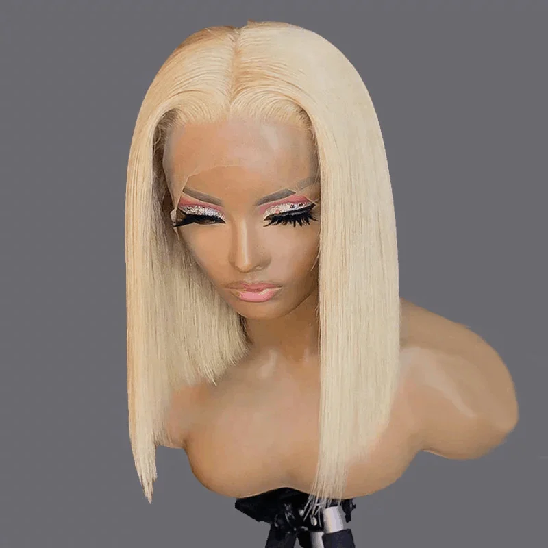 Colored wig with a pre - plucked hairline for a more natural look613 Blonde Straight Bob Wigs Human Hair Pre Plucked Glueless Lace Front Wig