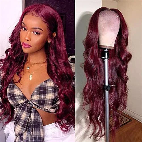 Adjustable - cap colored wig for a comfortable fit99j Burgundy Loose Body Wave Human Hair Lace Front Wig/Full Lace Wig