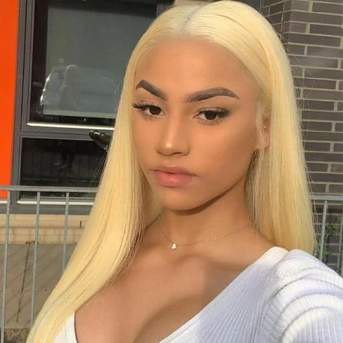 Colored wig with a side - part for a more flattering appearanceAngie Queen 13x4 Lace Front Wigs 613 Blonde Peruvian Straight Human Hair Wigs