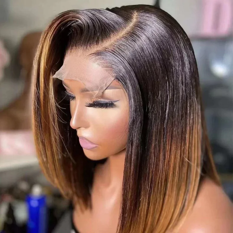 Colored wig with a natural - looking root for a more realistic lookAngie Queen Ombre T1B/30 Short Cut Bob Straight Human Hair Wig