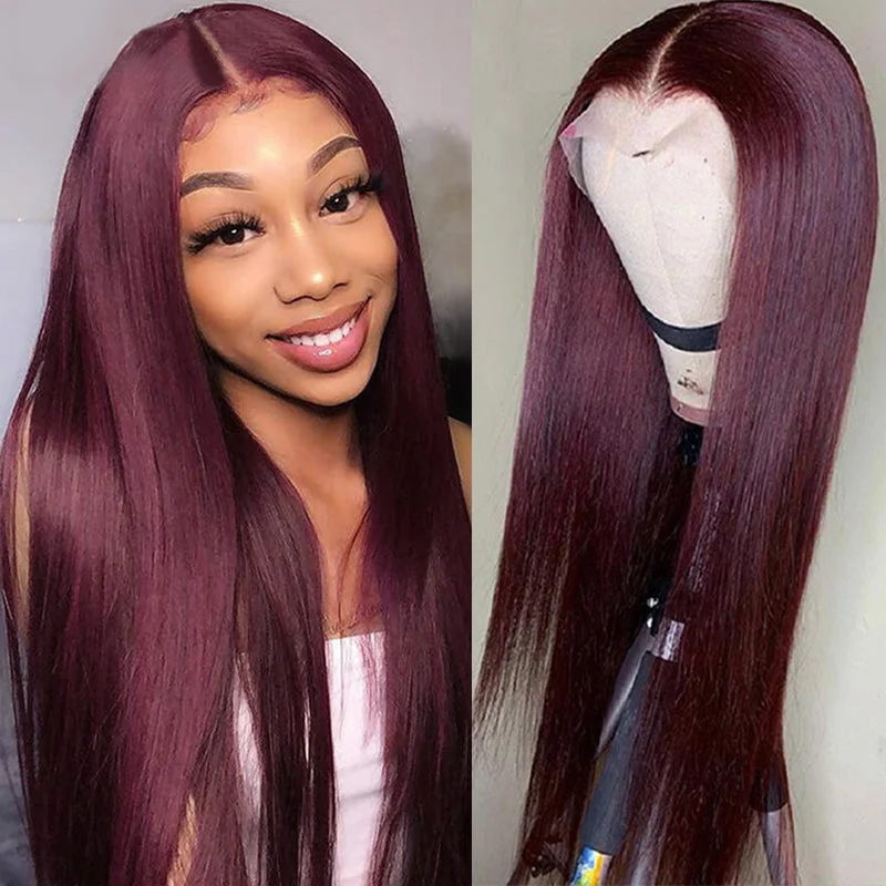 Colored wig with a blue - green ombre effect for a unique and trendy appearanceAngieQueen Colored Burgundy Transparent Lace Front Wigs Human Hair Straight Wig Red 13x4x1 Lace Frontal Wigs