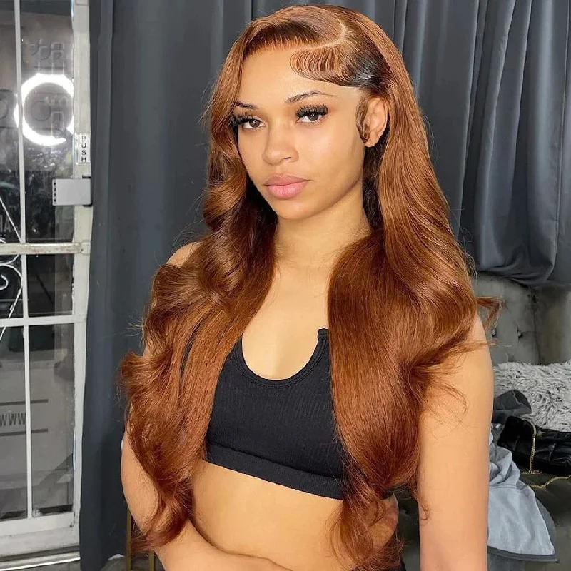 Colored wig with a straight texture for a sleek and minimalist lookAngieQueen Ginger Blonde Colored HD Lace Front Human Hair Wigs Body Wave