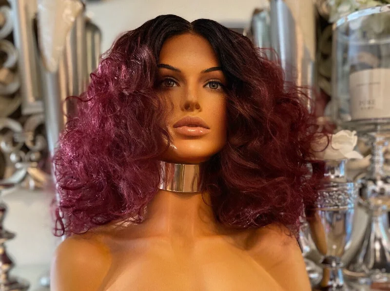 Synthetic colored wig with a heat - resistant formula for easy stylingAuburn Curly Afro Wig Red Afro Wig Lace Front Wig Centre Part Curly Afro