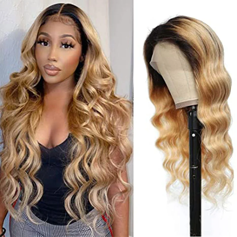 Colored wig with a 150 - density for a full and thick appearanceOmbre Color Wig Body Wave Wig 4x4/13x4/13x6 Transparent Lace 180% Density Human Hair Wig