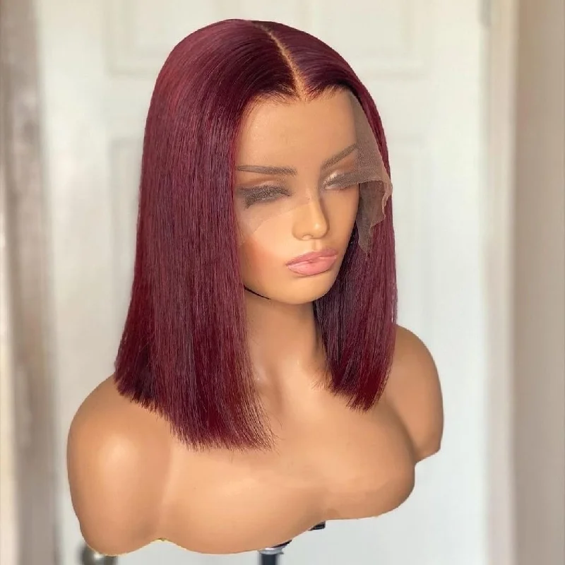 Colored wig with a middle - part for a classic and elegant styleBleached Knots Transparent Lace Frontal Burgundy Wig Virgin Human Hair