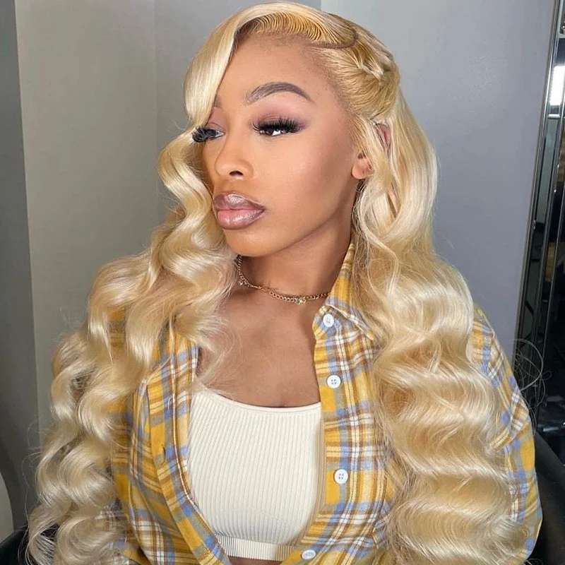 Colored wig with a pre - bleached knot for a natural - looking scalp#613 Body Wave Closure Lace Wig 4*4/13*4/13*6 Lace 180% Density