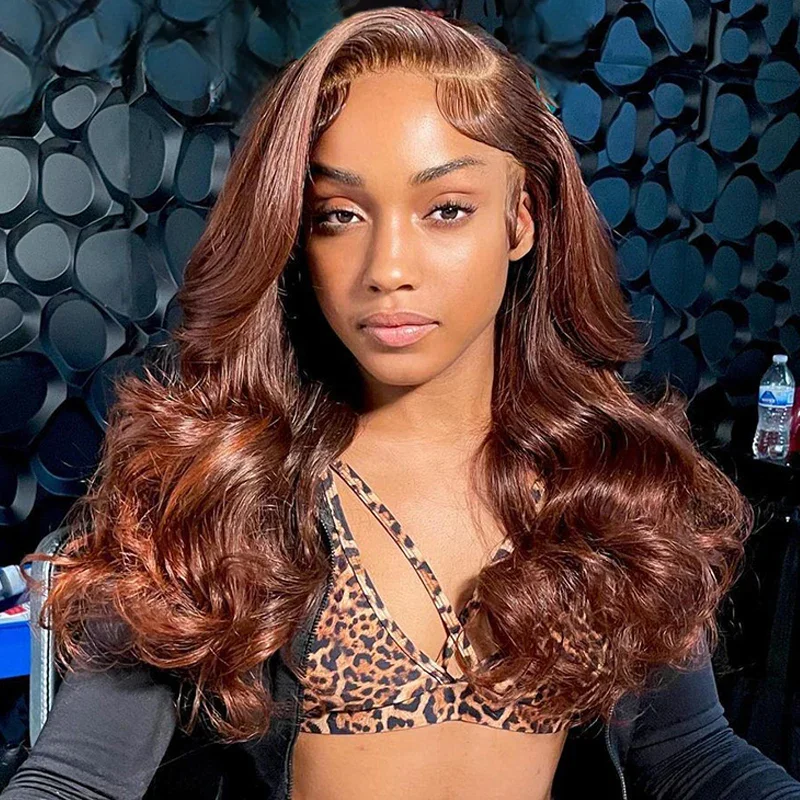 Colored wig with a silk - base cap for a comfortable and smooth feelBrown Wig Body Wave 360 Transparent Lace Front Wigs 180% Density Wig