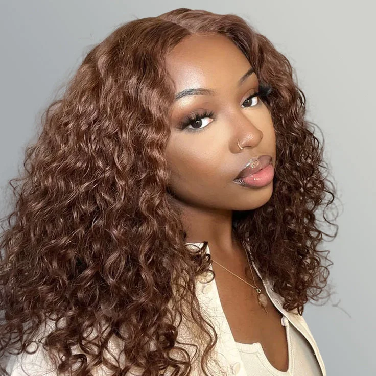 Colored wig with a silk - base cap for a comfortable and smooth feelChestnut Brown Wig Short Curly Wig Bob Wig 4x4/13x4/13x6 Lace Wig 180% Density