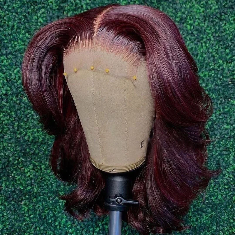 Synthetic colored wig with a heat - resistant formula for easy stylingBurgundy Color 5x5 Closure Swiss Lace Human Hair Wig