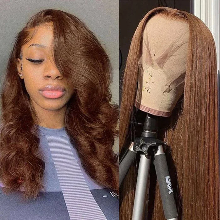 Colored wig with a side - part for a more flattering appearanceChestnut Brown Color #4 Lace Frontal Wigs Pre Plucked | Withme Hair