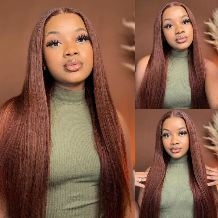 Colored wig with a straight texture for a sleek and minimalist lookChestnut Brown Color Wig 13x6 Transparent Lace Front Wig  Pre-plucked Straight #4 Color Human Hair Wig