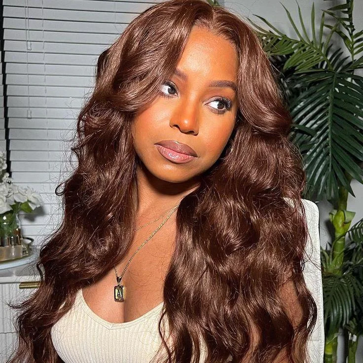 Adjustable - cap colored wig for a comfortable fitChestnut Dark Brown Wig Body Wave Wig 4x4/13x4/13x6 Lace 150% Density Wig