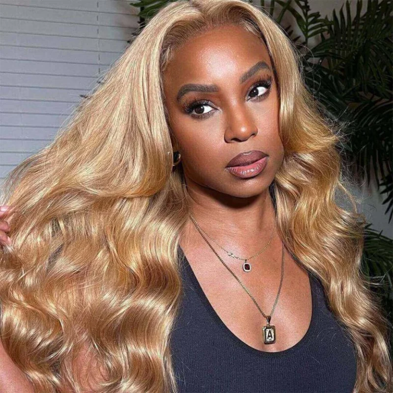 Colored wig with a side - swept bang for a sophisticated lookClear Lace Body Wave 4x4/13x4/13x6 Transparent Lace Front Wigs 180% Density Human Hair For Honey Blonde Color