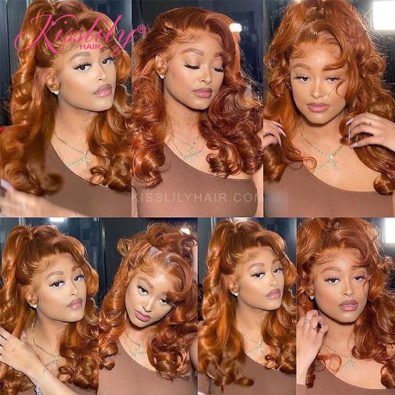 Colored wig with a straight texture for a sleek and minimalist lookKisslily Hair Colord Body Wave Hair 13x4 Lace Frontal Wig Ginger Human Hair 180% Density [CHC01]