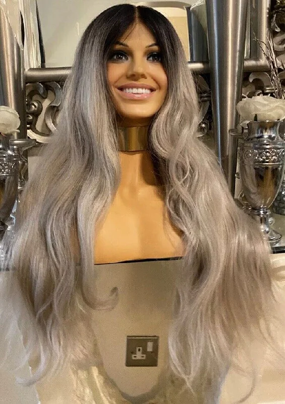 Colored wig with a purple - violet shade for a regal and elegant lookScherzy Blonde grey mix