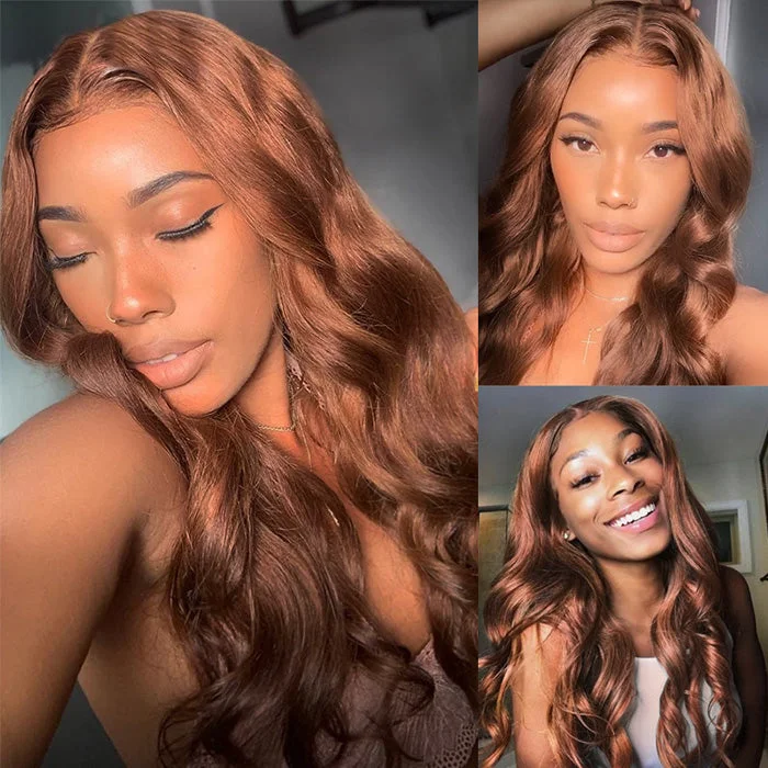 Synthetic colored wig with a heat - resistant formula for easy stylingDARK AUBURN Color #33 Human Hair Lace Frontal Wigs | Withme Hair