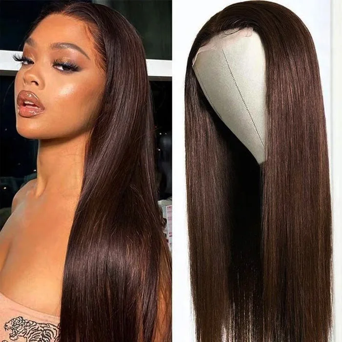 Colored wig with a pre - bleached knot for a natural - looking scalpDarkest Brown Color #2 Lace Frontal Wigs Pre Plucked | Withme Hair