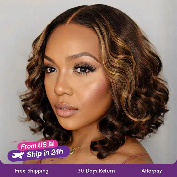 Colored wig with a wispy fringe for a soft and feminine lookFABA 4/27# Glueless 9x6 Pre-Max HD Lace Wig Pre Plucked & Bleached Ready to Go Short Bob  Human Hair Wig