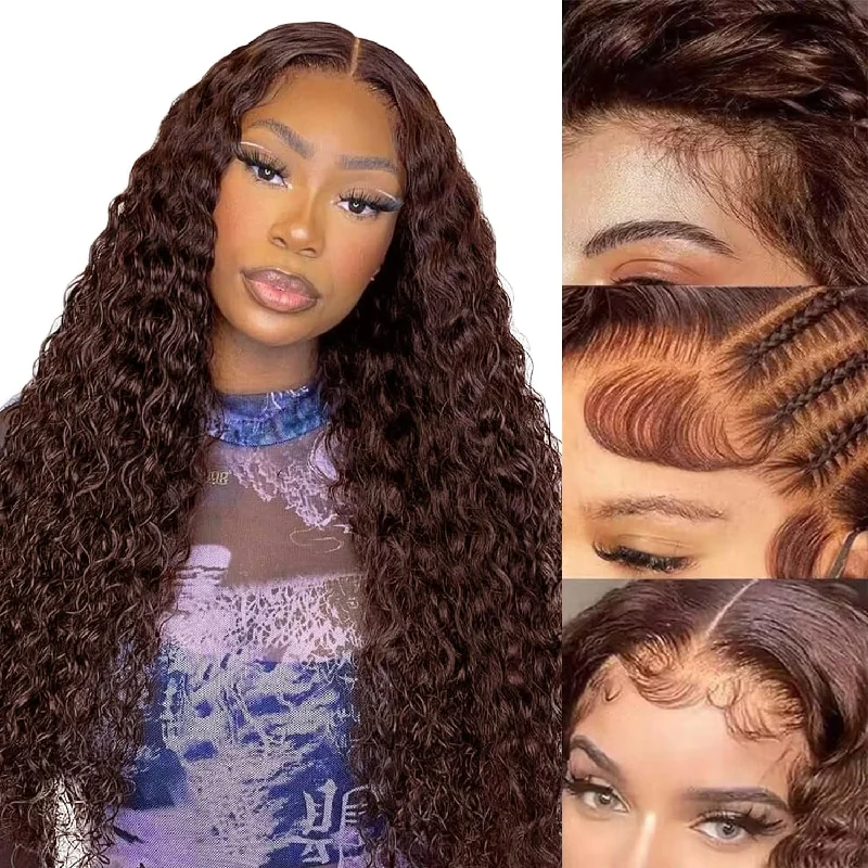 Colored wig with a side - part for a more flattering appearanceFABA 9x6 HD Lace Pre-Bleached Bye Bye Knots Glueless Wig Pre-Style Chocolate Curly Wigs Natural Hairline Wig