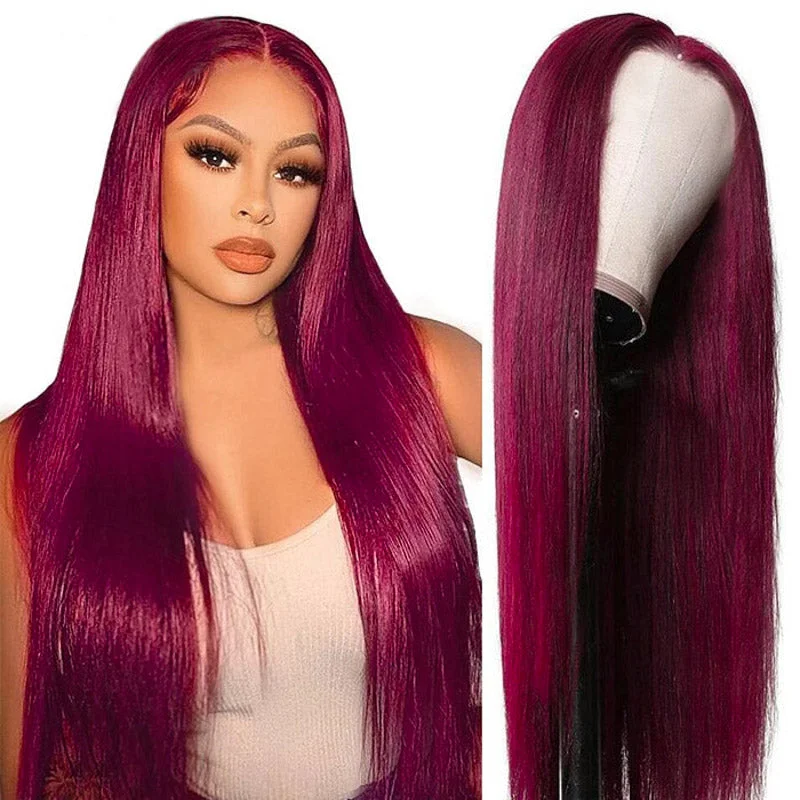 Colored wig with a curly texture for a bold and stylish choiceFABA Best Straight Wig 99J Color Wig 4x4/13x4/13x6 Lace Wigs 180% Density Pre Plucked Human Hair Wig