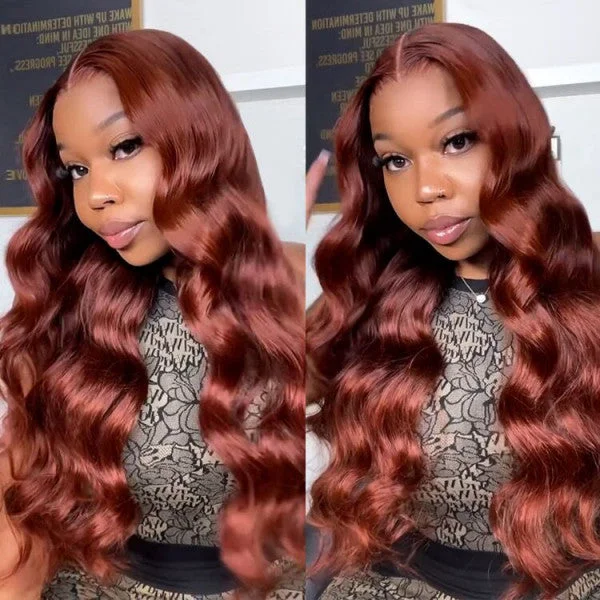 Colored wig with a side - swept bang for a sophisticated lookFlash Sale 20 Inch Reddish Brown 33# Colored Human Hair Wig Body Wave 13X4 Lace Front Wigs