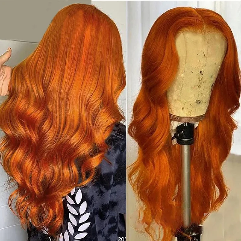 Colored wig with a red - orange hue for a warm and energetic lookGinger Wave HD Transparent Lace Frontal Human Hair Wigs 180% Density