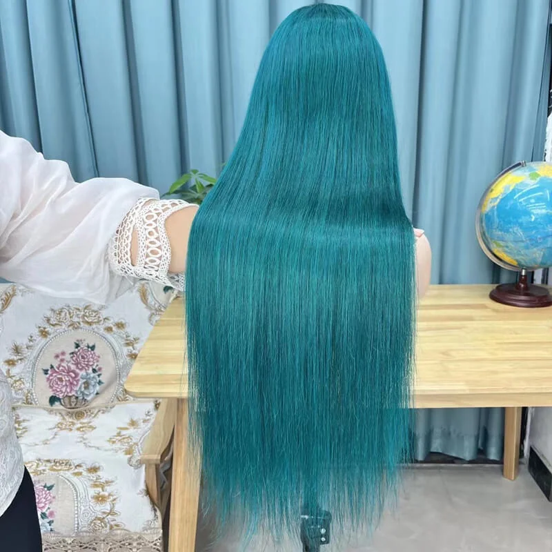 Human - hair colored wig for a natural and luxurious feelGreen 13x4 Lace Front Wig Straight Human Hair Wig