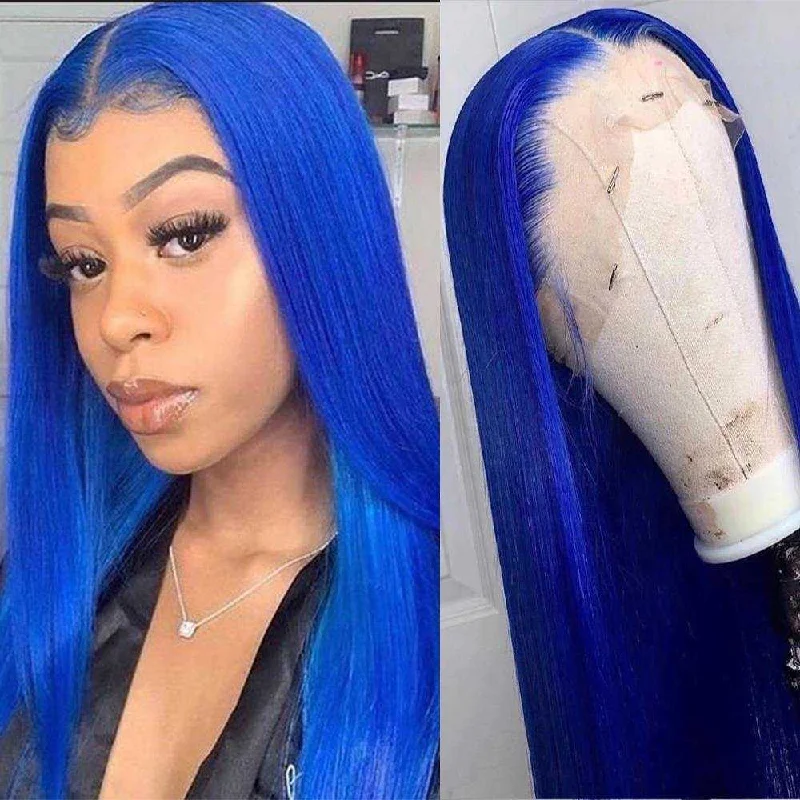 Colored wig with a pre - plucked hairline for a more natural lookGreen/ Purple/ Blue Straight Hair Lace Wig 100% Human hair